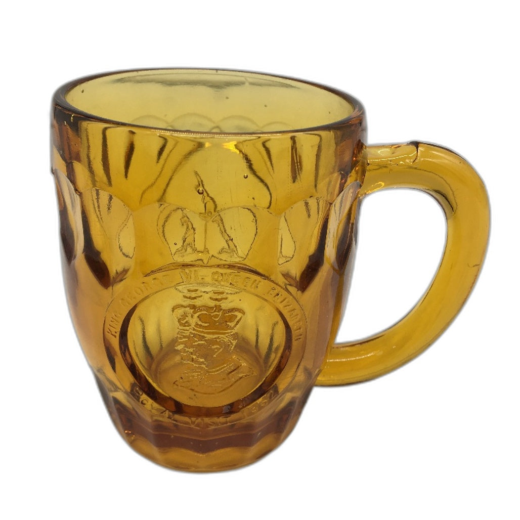 VINTAGE Set of 2 1952 King George Royal Visit Commemorative Amber Glass Mugs