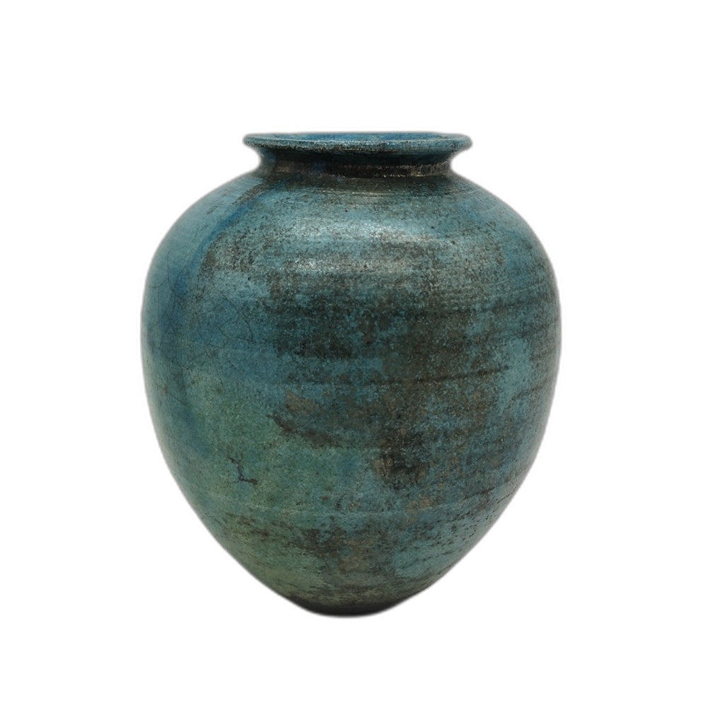 VINTAGE Handcrafted Charcoal & Blue Glaze Pottery Vase 15cm Stamped R