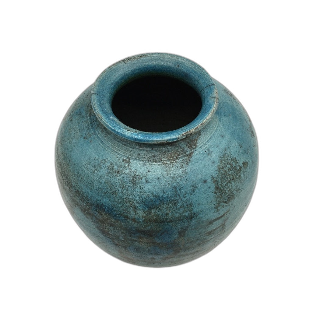 VINTAGE Handcrafted Charcoal & Blue Glaze Pottery Vase 15cm Stamped R