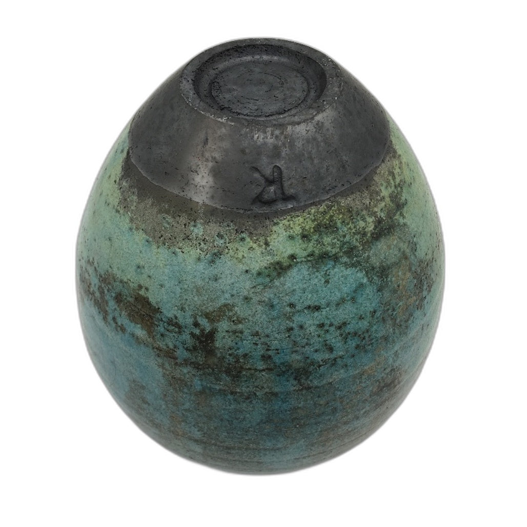 VINTAGE Handcrafted Charcoal & Blue Glaze Pottery Vase 15cm Stamped R