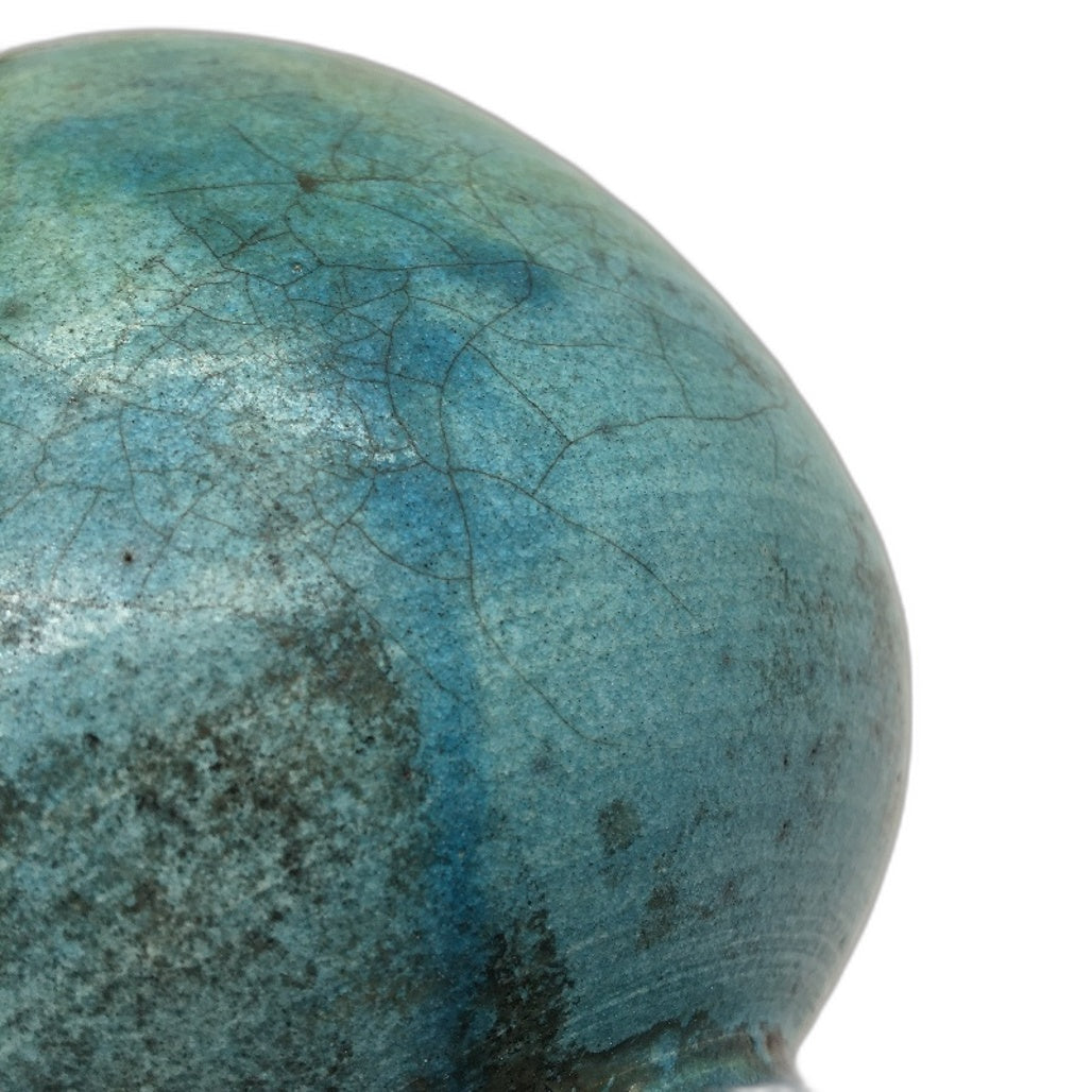 VINTAGE Handcrafted Charcoal & Blue Glaze Pottery Vase 15cm Stamped R