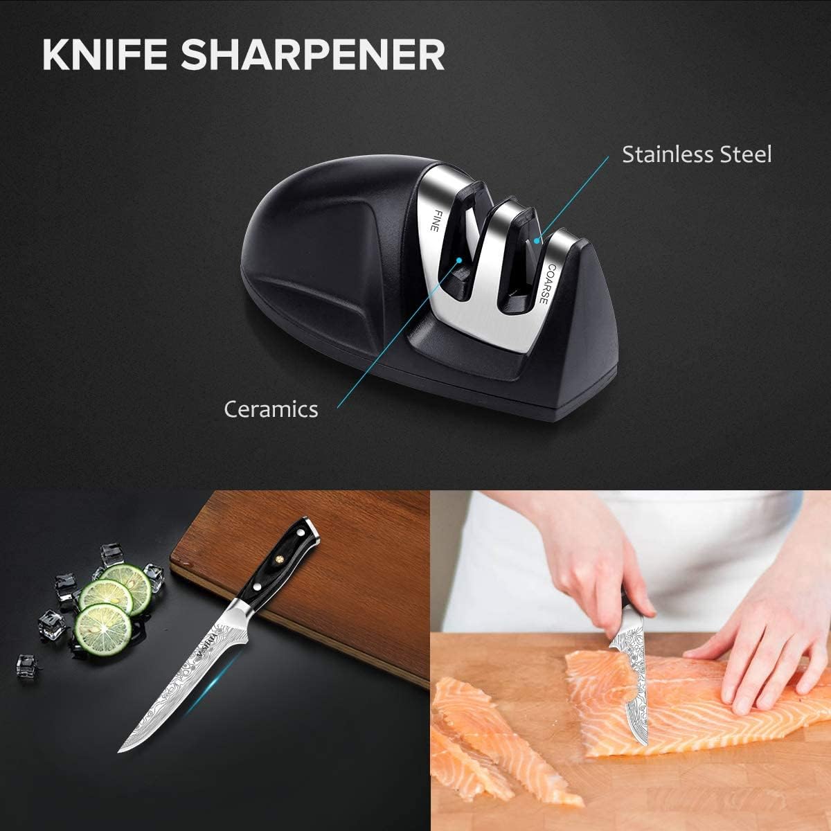 Mosfiata 6" Professional Stainless Steel Chefs Kitchen Knife & Sharpener NEW