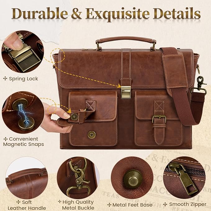 Lubardy Brown PU Leather Waterproof Computer Laptop Messenger Bag Satchel NEW