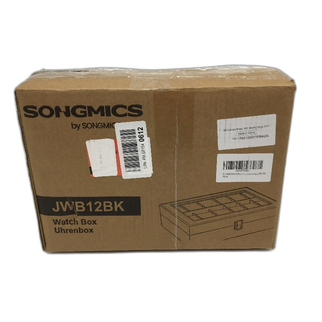 Songmics Black Leather Look 12 Slot Watch Storage Case With Glass Window NEW