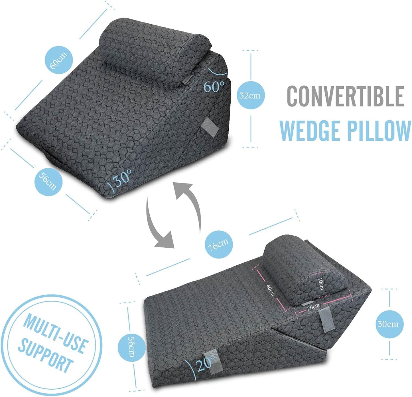 WonderPEDIC Massage Memory Foam Adjustable Folding Orthopedic Bed Wedge NEW