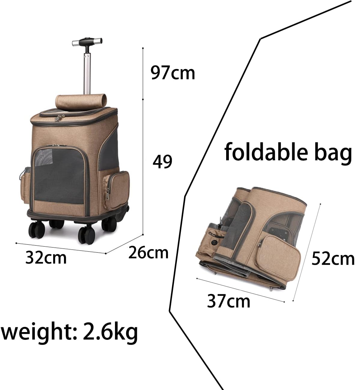 J&C Rolling Pet Carrier Travel Carry Backpack Telescopic Handle NEW