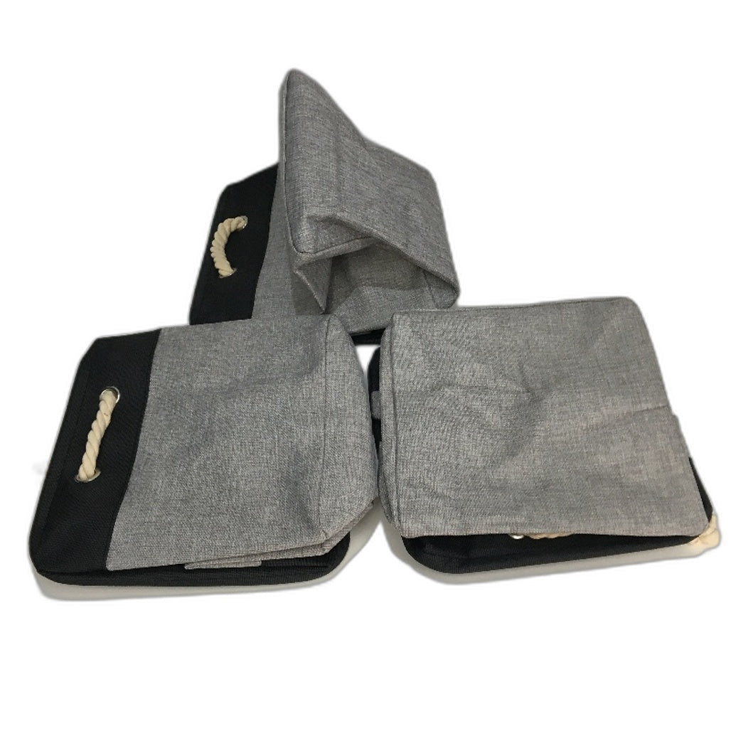 Simple Houseware 3 Pack Grey 33x33cm Fabric Storage Basket Bin Cotton Handle NEW