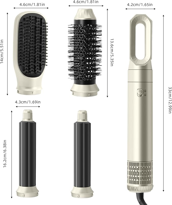 Wubbo 5 in 1 Multifunctional Styling Low Noise Hair Dryer Brush in Silver NEW