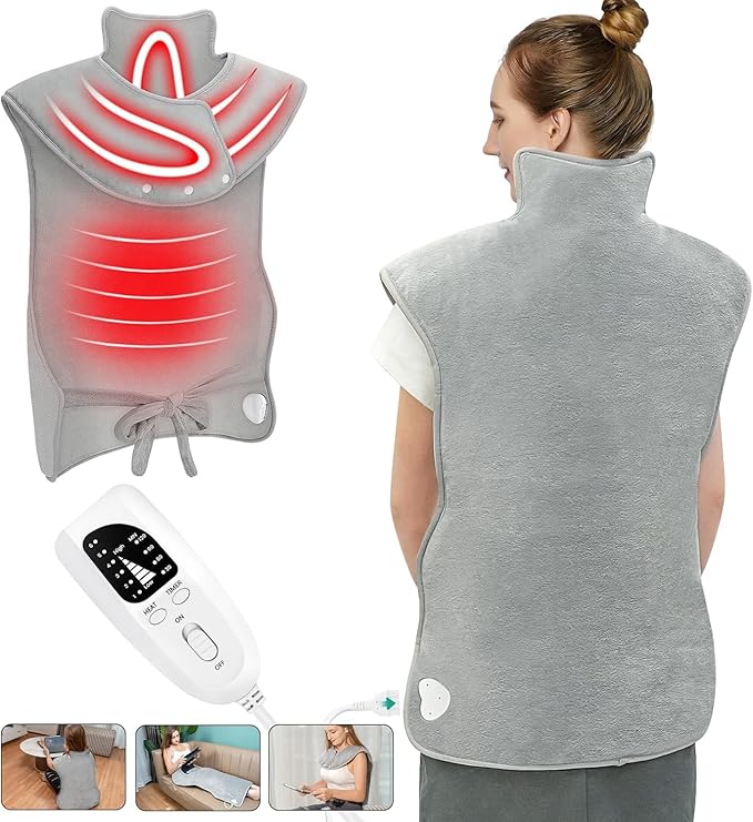 Fleecey Soft Back Pain Relief Auto Shut Off Electric Heating Pad in Grey NEW