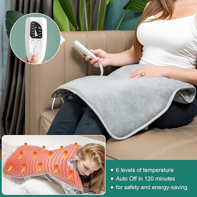 Fleecey Soft Back Pain Relief Auto Shut Off Electric Heating Pad in Grey NEW