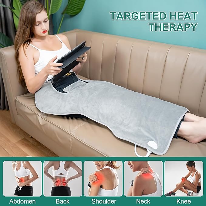 Fleecey Soft Back Pain Relief Auto Shut Off Electric Heating Pad in Grey NEW