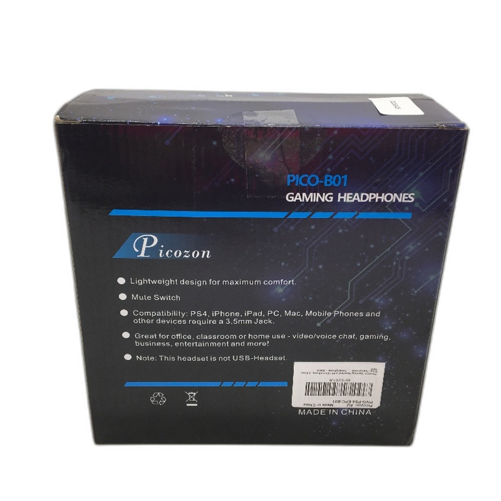 Picozon 3.5mm Wired Over Ear Lightweight Gaming Headset in Black NEW