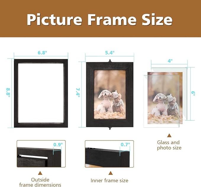 Rustic Vintage Black Wooden Picture 3 Photo Picture Hinged Frames 4x6 NEW