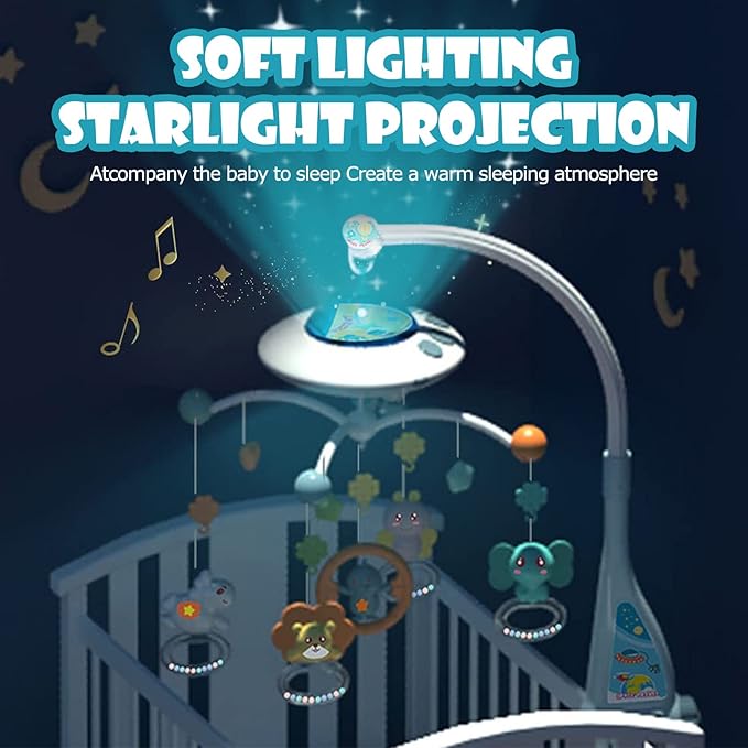 Baby Musical Crib Blue Spaceship Dreamful Hanging Mobile with Night Light NEW