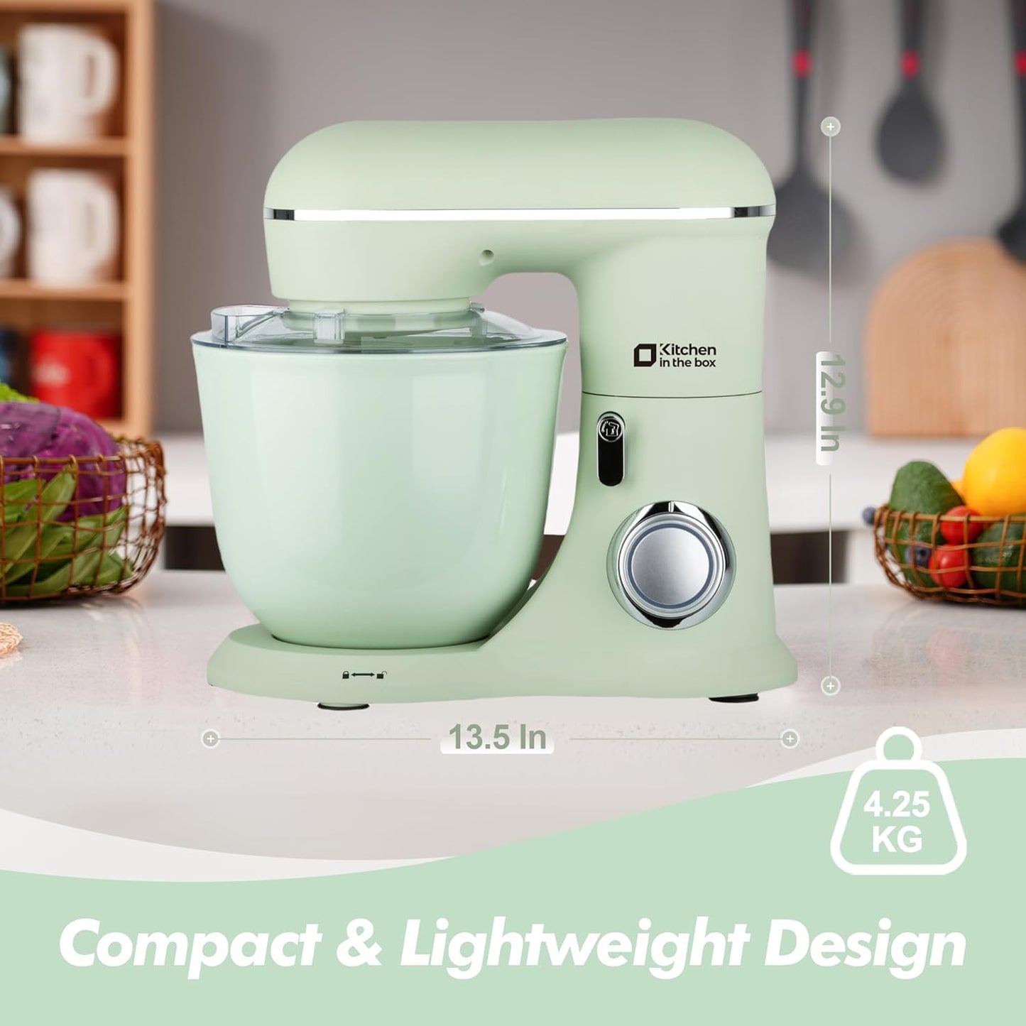 Kitchen In The Box KSM45 1300W Adjustable Speed Stand Mixer in Pastel Green NEW