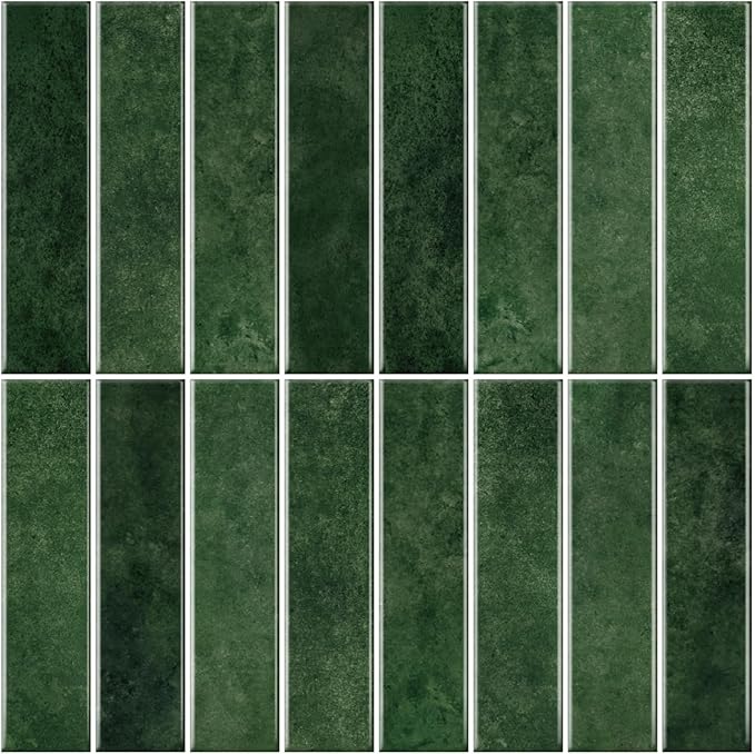 MORCART 80 Piece 30cm Linear Grid Tile Emerald Green Peel Stick Backsplash NEW
