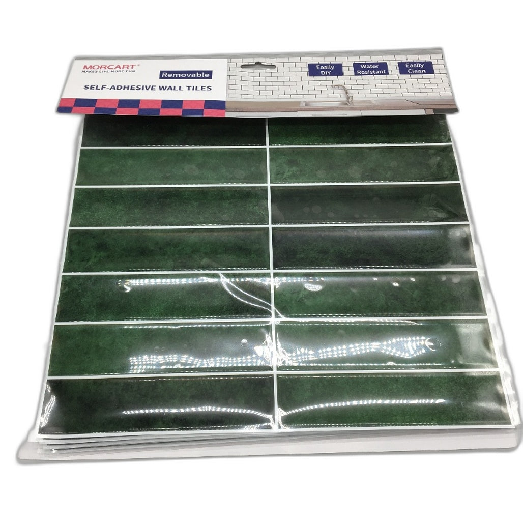 MORCART 80 Piece 30cm Linear Grid Tile Emerald Green Peel Stick Backsplash NEW