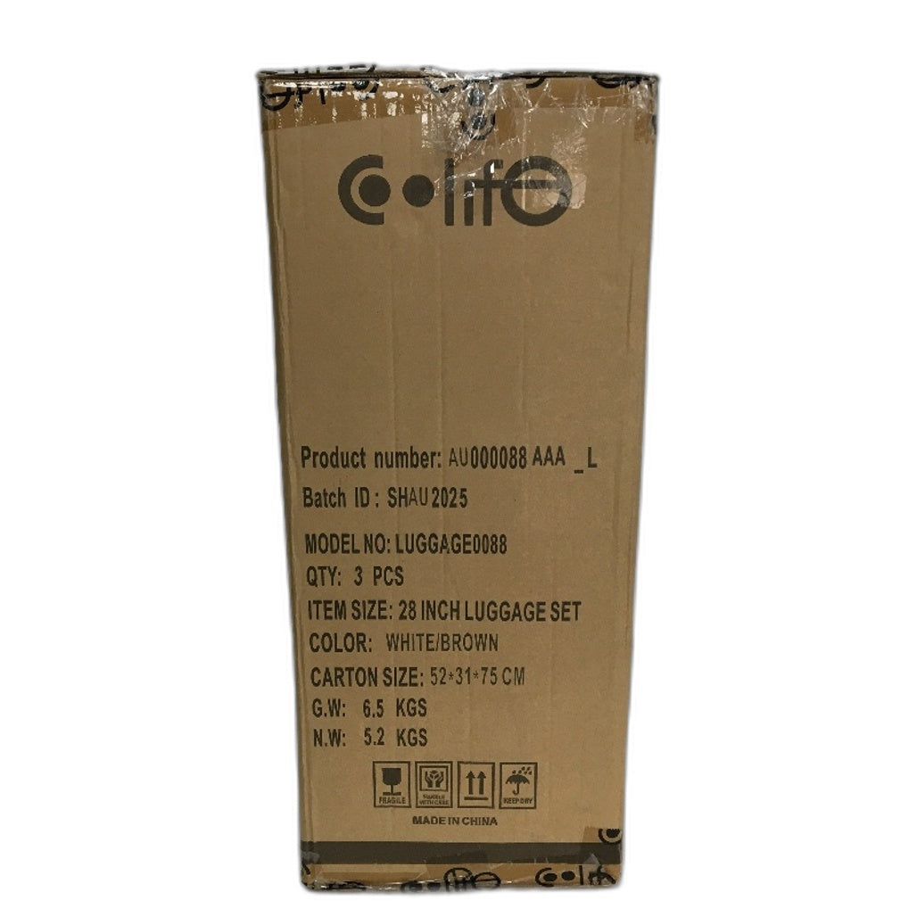 COOLIFE 3pc 28 Inch Cream Travel Luggage Set with Carry On and Toiletry Bag NEW