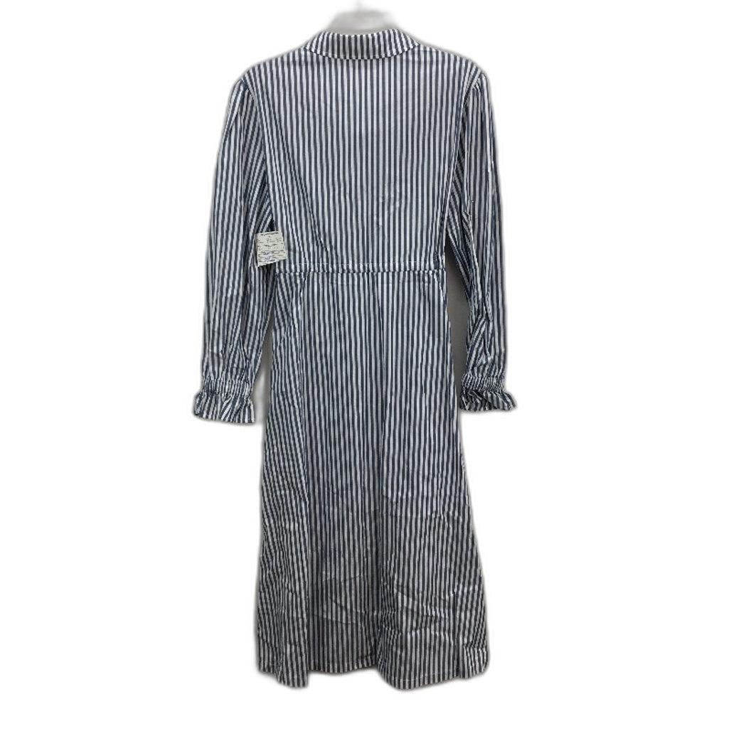 Grab Denim Blue Stripe L /Sleeve Button Up Draw String Dress Ladies Size 10 NEW