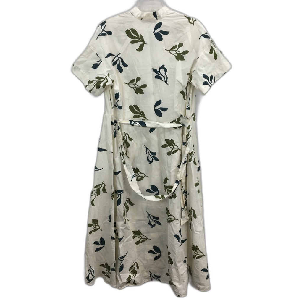Zara 100% Cotton Cream With Green Leaf Short Sleeve Dress Ladies Size M NEW