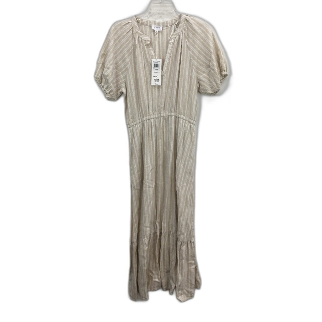 Grab Denim Beige Stripe Comfort Cool Euro Linen Blend Dress Ladies Size 10 NEW