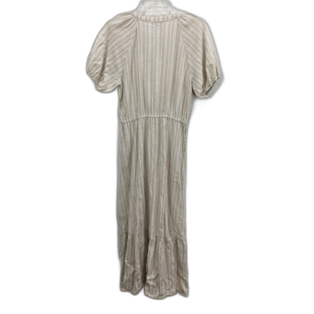 Grab Denim Beige Stripe Comfort Cool Euro Linen Blend Dress Ladies Size 10 NEW