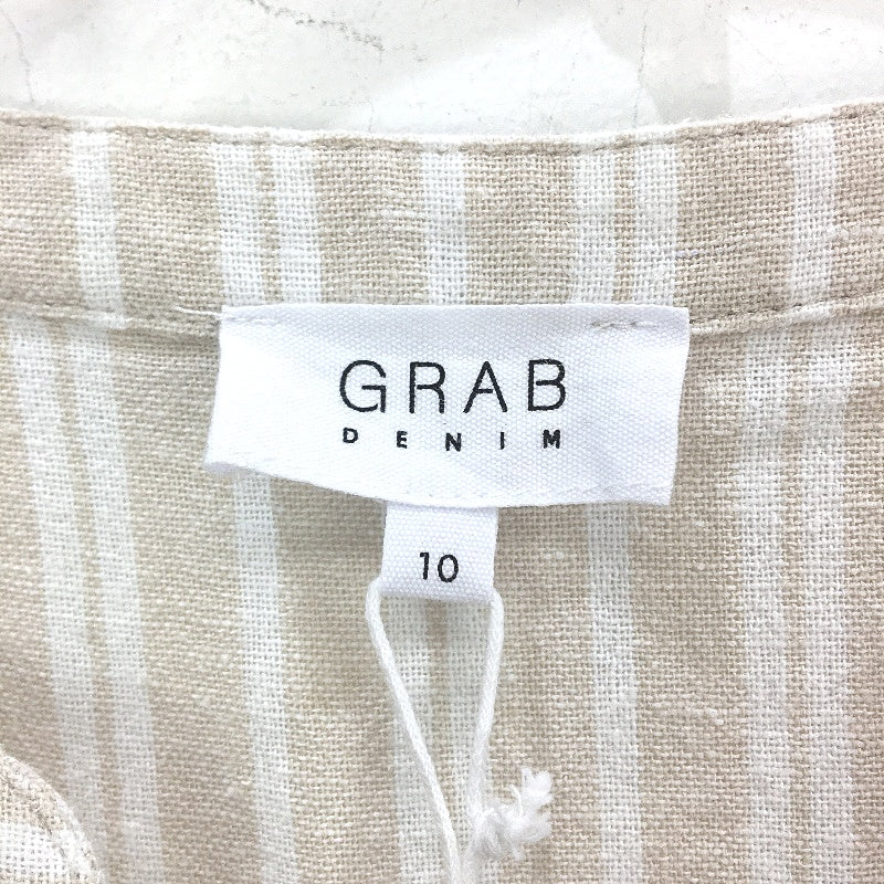 Grab Denim Beige Stripe Comfort Cool Euro Linen Blend Dress Ladies Size 10 NEW