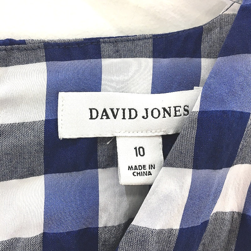 David Jones Blue Check Lightweight Summer Dress With Pockets Ladies Size 10