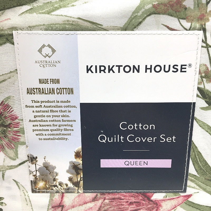 Kirkton House Australian Cotton Banksia Print Quilt Cover Set QUEEN Bed NEW