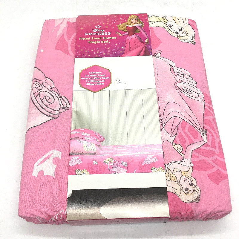 Disney Princess 100% Cotton Bright Pink Fitted Sheet Combo SINGLE Bed NEW