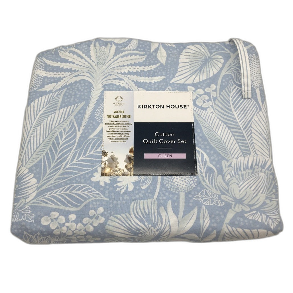 Kirkton House Australian Cotton Blue Flora Print Quilt Cover Set QUEEN Bed NEW