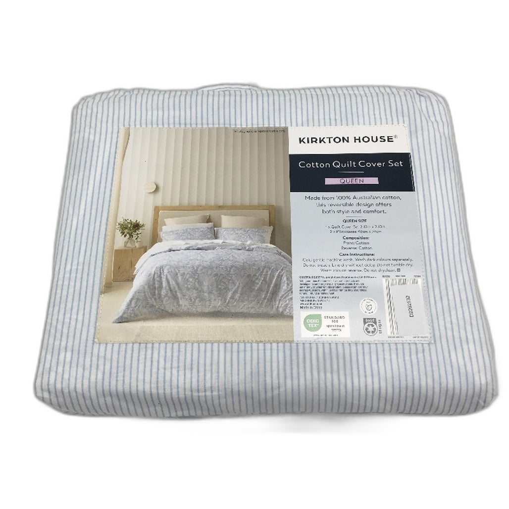 Kirkton House Australian Cotton Blue Flora Print Quilt Cover Set QUEEN Bed NEW