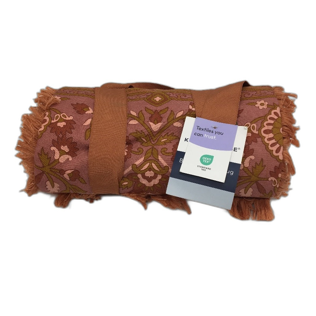 Kirkton House Cotton Boho Orange Pink Outdoor Picnic Rug with Carry-on Strap NEW