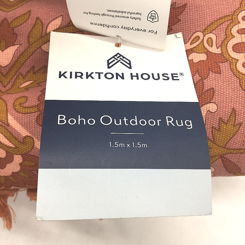 Kirkton House Cotton Boho Orange Pink Outdoor Picnic Rug with Carry-on Strap NEW