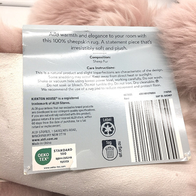 Kirkton House Dusky Pink Sheepskin Rug Fur Wool Floor Mat 60cm x 90cm NEW