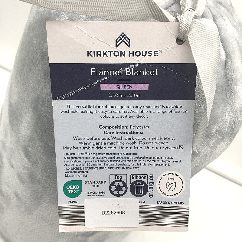 Kirkton House Soft & Cozy Warm Grey Flannel Blanket In Storage Bag QUEEN Bed NEW