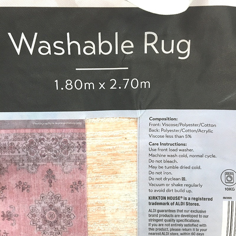 Kirkton House Peach Vintage Machine Washable Foldable Rug 1.8 x 2.7m NEW