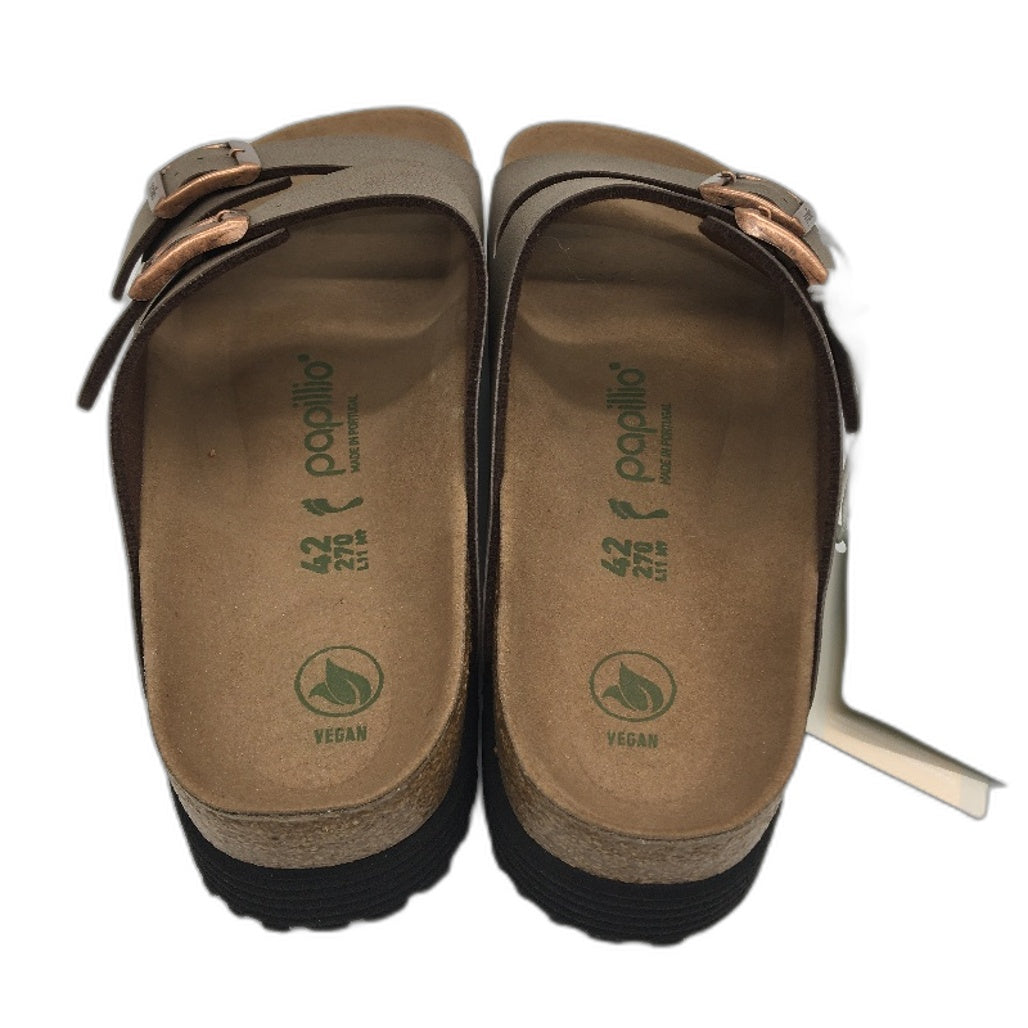 Papillio Vegan PU Leather Look Brown Slide Sandals Unisex US M9 L11 EU 42 NEW