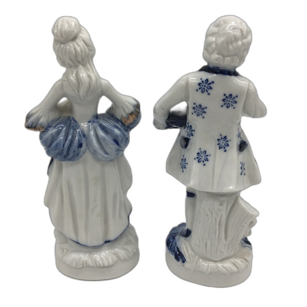VINTAGE Collectable Blue White Ceramic Victorian Era Style Man & Lady Figurines