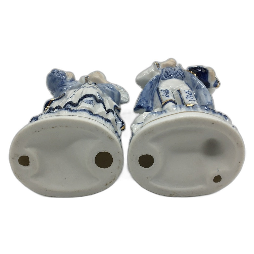 VINTAGE Collectable Blue White Ceramic Victorian Era Style Man & Lady Figurines