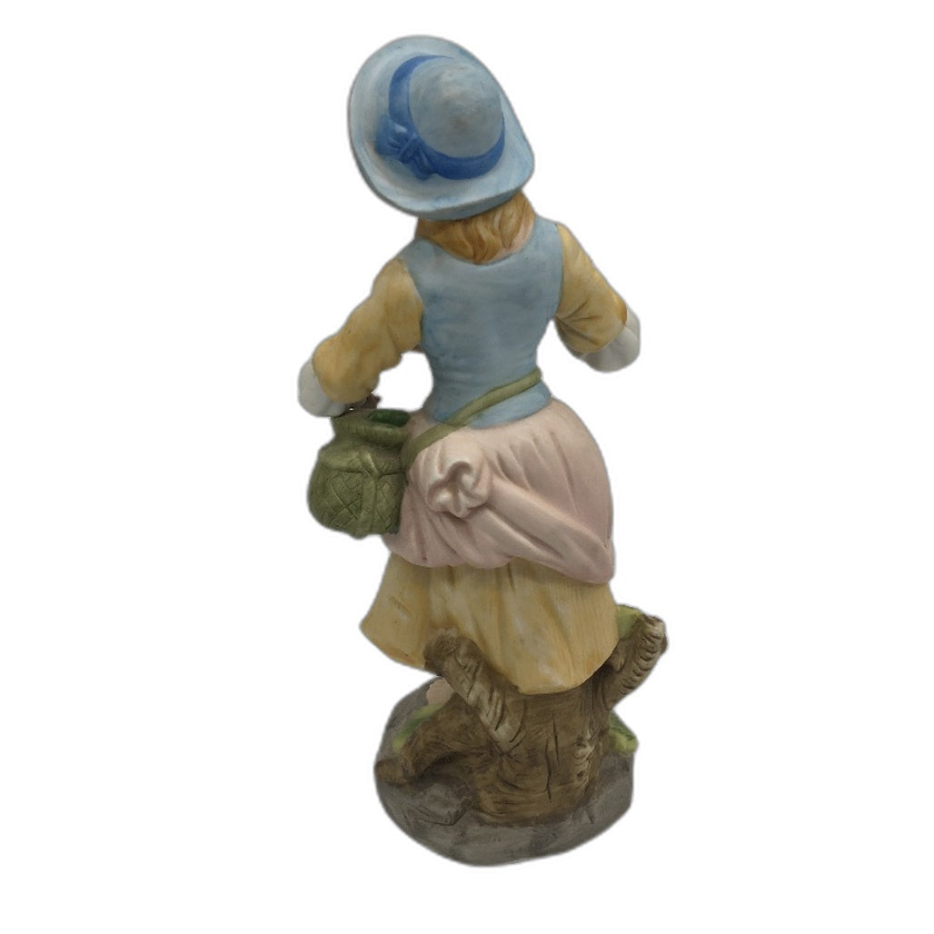 VINTAGE Collectable 31cm Lady In Hat With Flowers & Basket Porcelain Figurine
