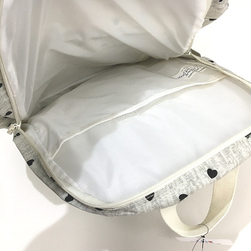 Everyday Light Grey With Mini Black Hearts Multi Compartment Backpack NEW