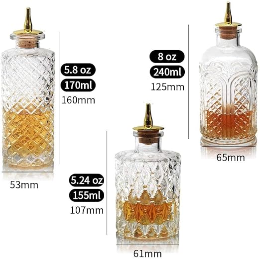 SuproBarware 3 Piece Bitters Bottles for Cocktails with Dash Tops NEW