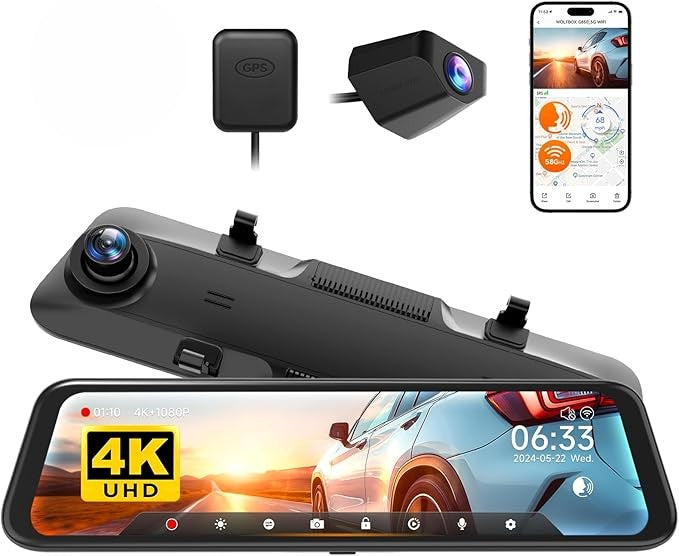 WOLFBOX G850 12 Inch 4K 1080p Smart Mirror Dash Cam with Voice Control DEMO