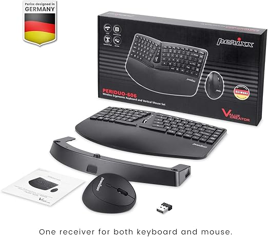 Perixx PERIDUO-606 2 in 1 Combo Ergonomic Wireless Mini Keyboard and Mouse NEW