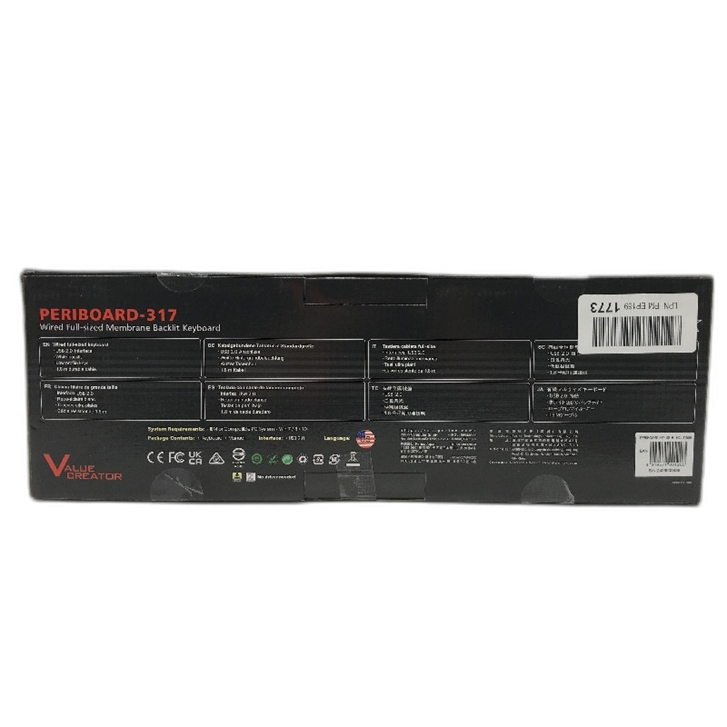 Perixx Periboard-317 USB Wired Full Sized Membrane Backlit Keyboard NEW