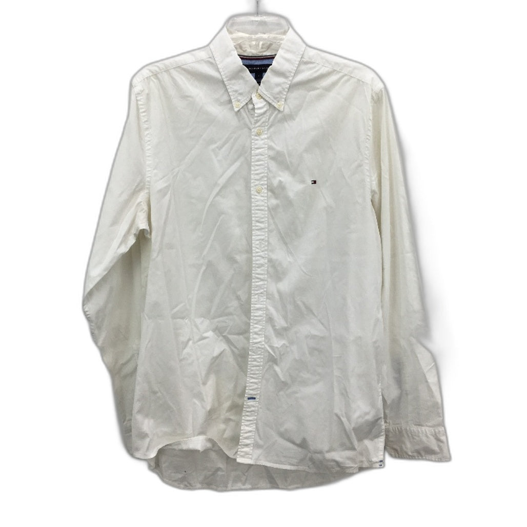 Tommy Hilfiger White Slim Fit Stretch Cotton Blend Long Sleeve Shirt Mens Size L