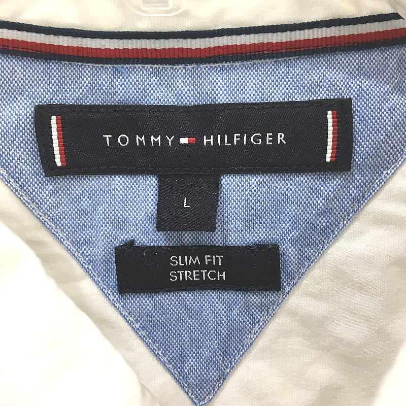 Tommy Hilfiger White Slim Fit Stretch Cotton Blend Long Sleeve Shirt Mens Size L