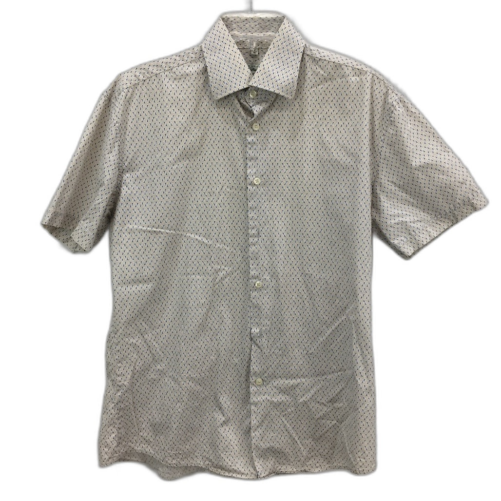 Ben Sherman Beige Navy Pattern 100% Cotton Short Sleeve Shirt Mens Size Medium