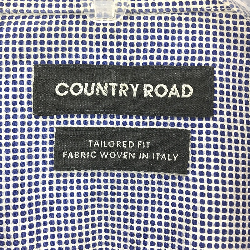 Country Road Navy Mini Check Cotton Long Sleeve Mens Shirt Tailored Fit Size L